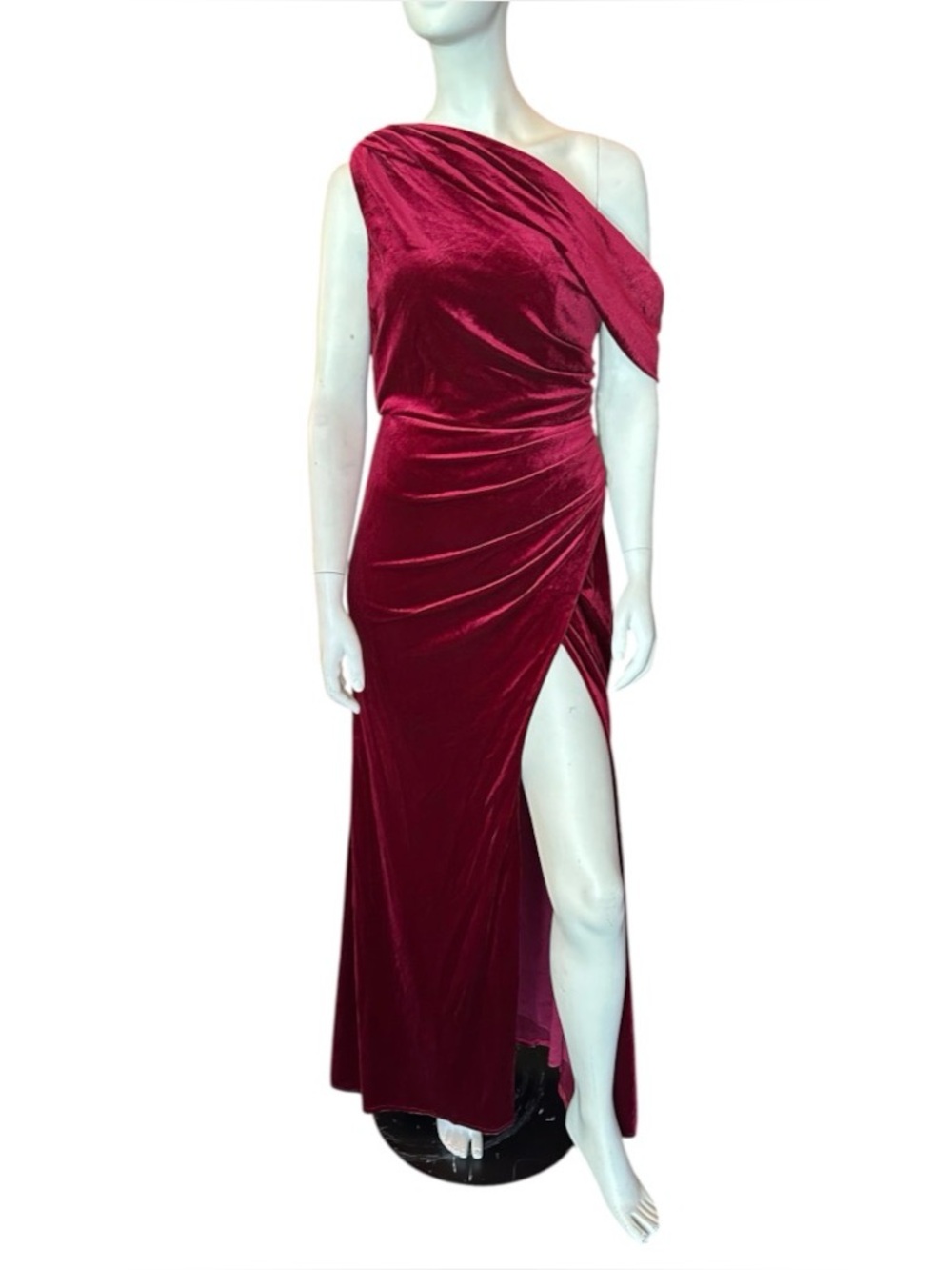 Monvelli Velvet One Shoulder Evening Gown Red Size 10 NWT
